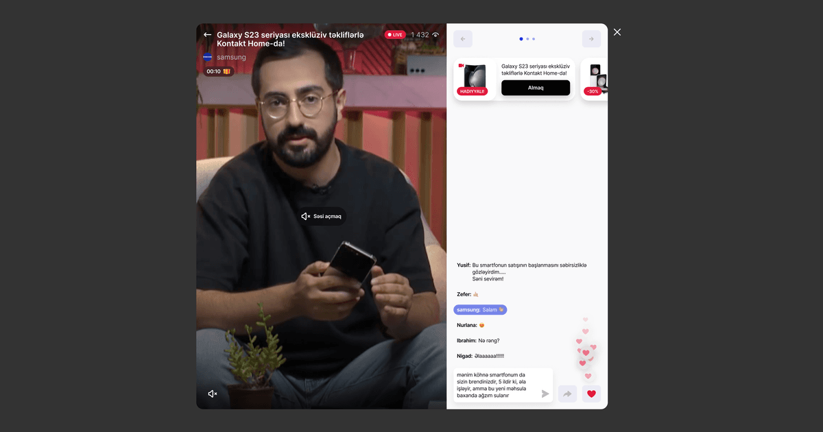 ShopStory x Samsung Azerbaijan: брендированный интерфейс прямого эфира на десктопе