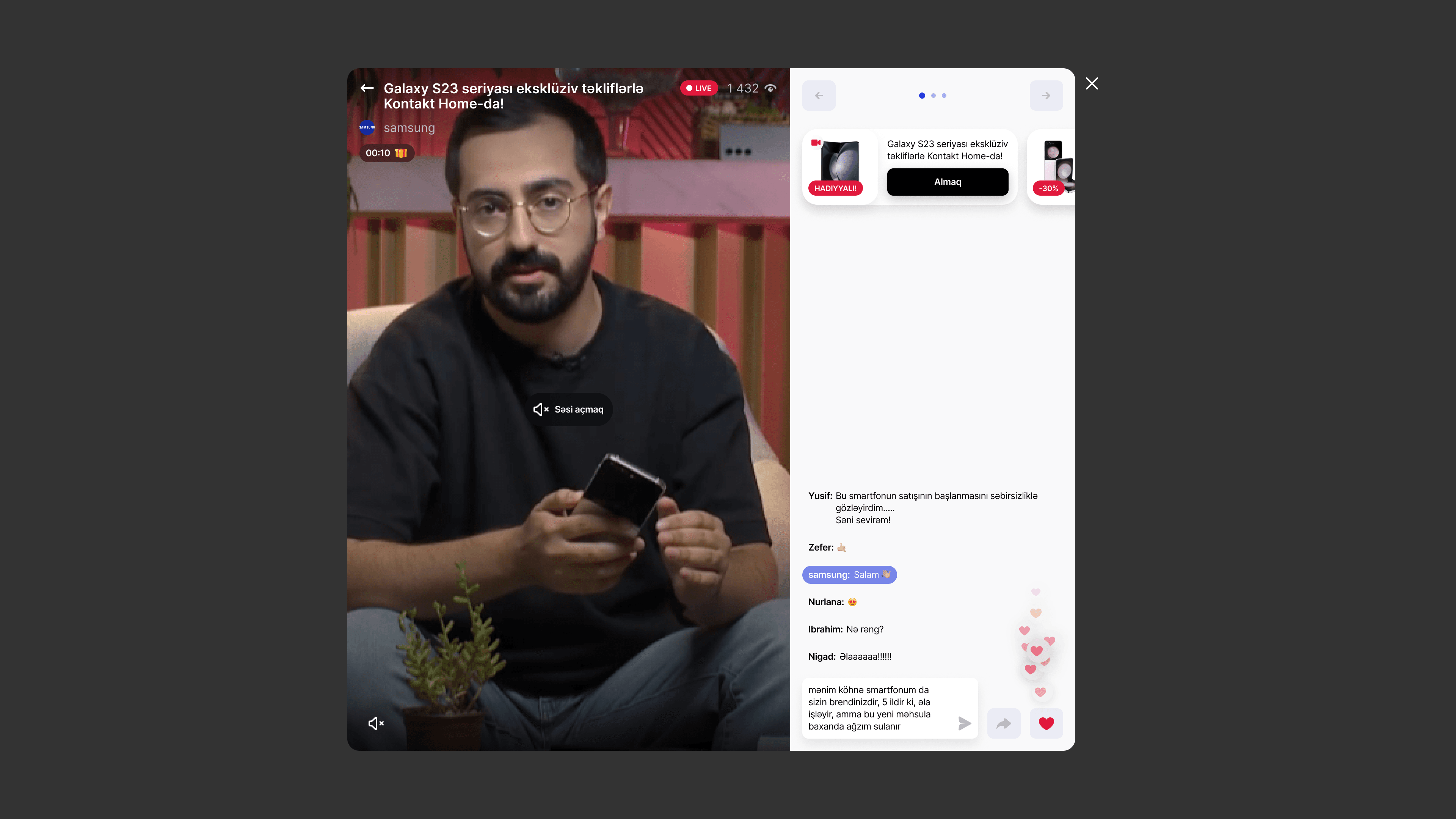 ShopStory x Samsung Azerbaijan: брендированный интерфейс прямого эфира на десктопе