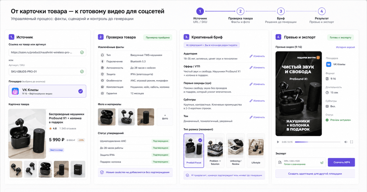 Интерфейс ShopStory: создание видео из карточки товара